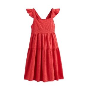 Mini Boden Girl's All Over Broderie Frill Dress in Tomato Red